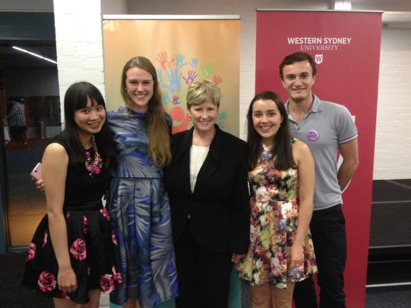 Christine Milne and UQ students (Sook Kuan San, Christine Trompe, Ariana Magini and Brendan Fugate)